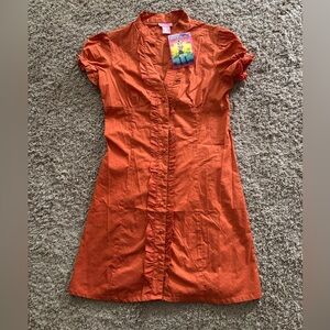 New With Tags She’s Cool Orange Shirt Mini Dress Tunic Women’s Jr’s Cut Medium